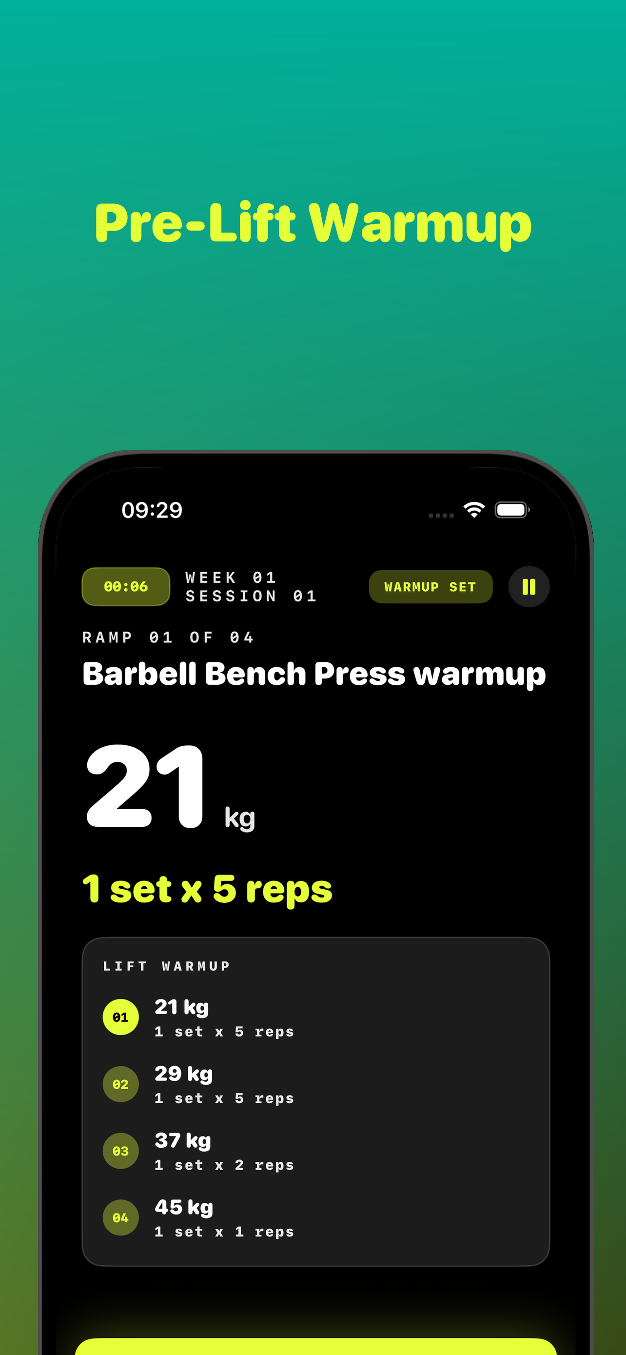 Pre-lift warmup ramps