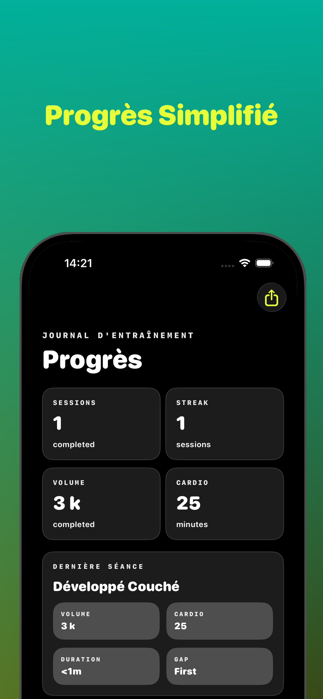 Journal d'entraînement et progression