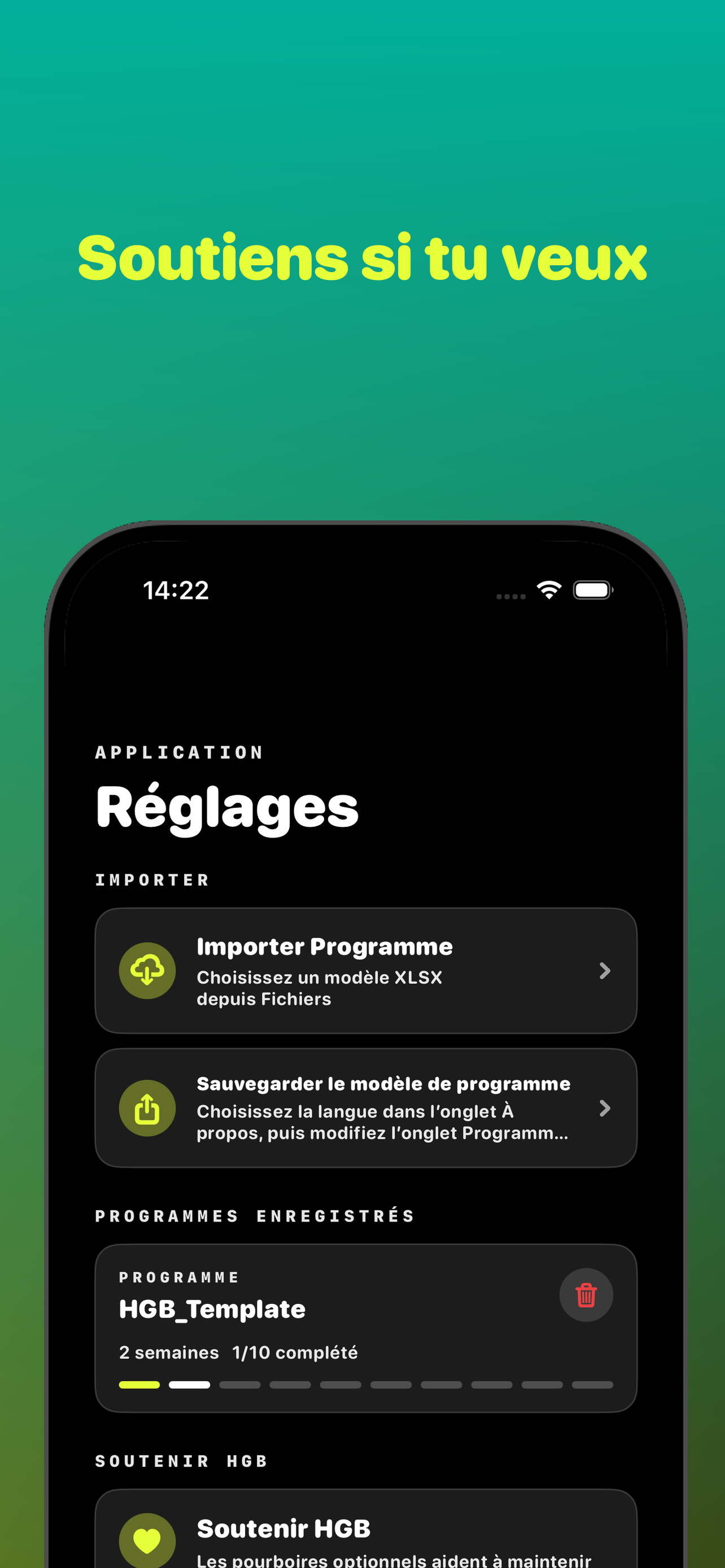 Soutenir Home Gym Buddy depuis l'app