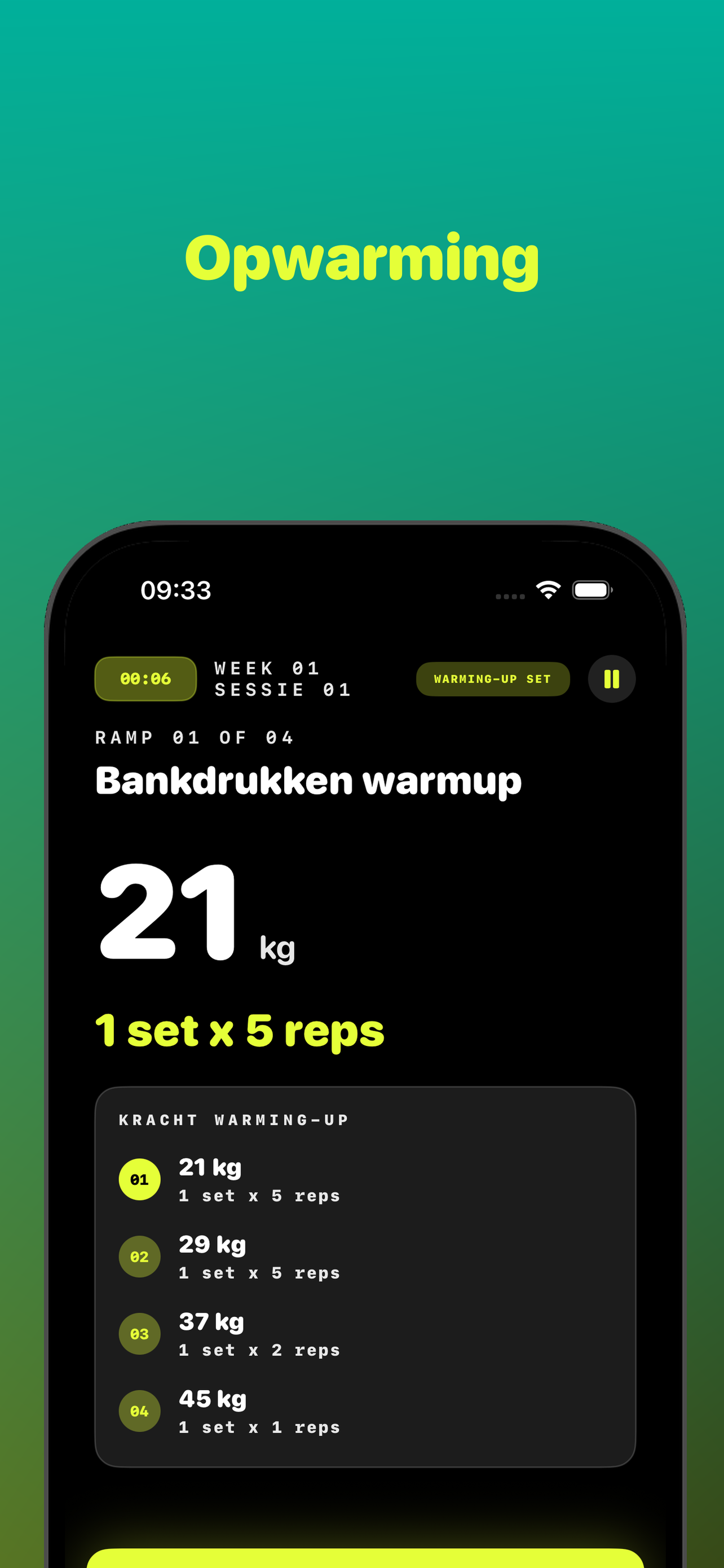Opbouwende warming-up vóór de lift